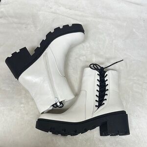 Pierre Dumas White and Black Lace Up Boots